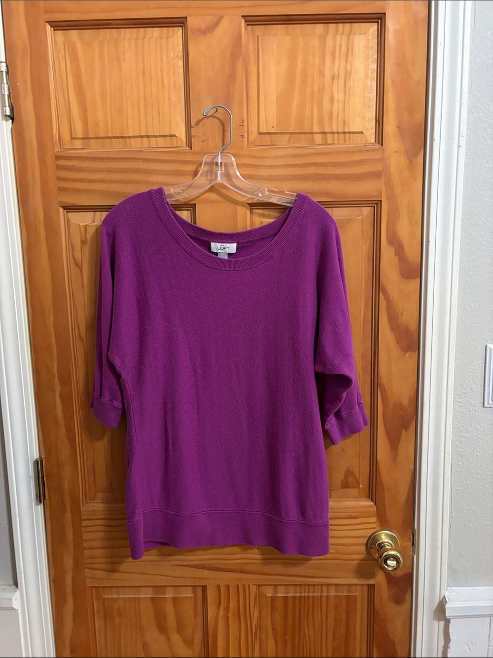 LOFT Purple Short-Sleeve Crewneck Sweater